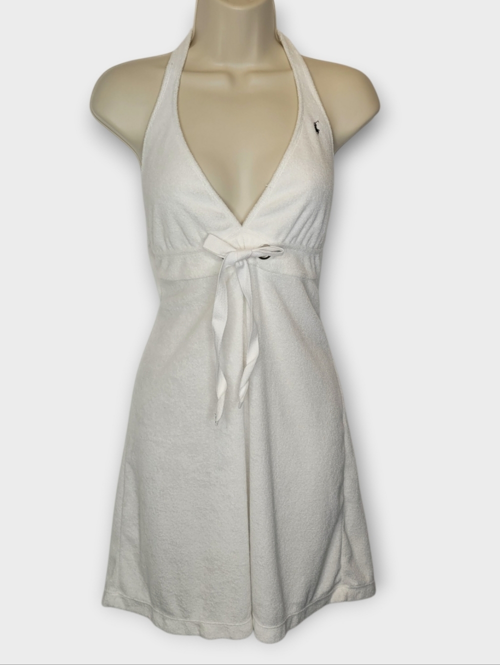 Y2K Ralph Lauren French Terry Halter Mini Dress Swim Coverup L White